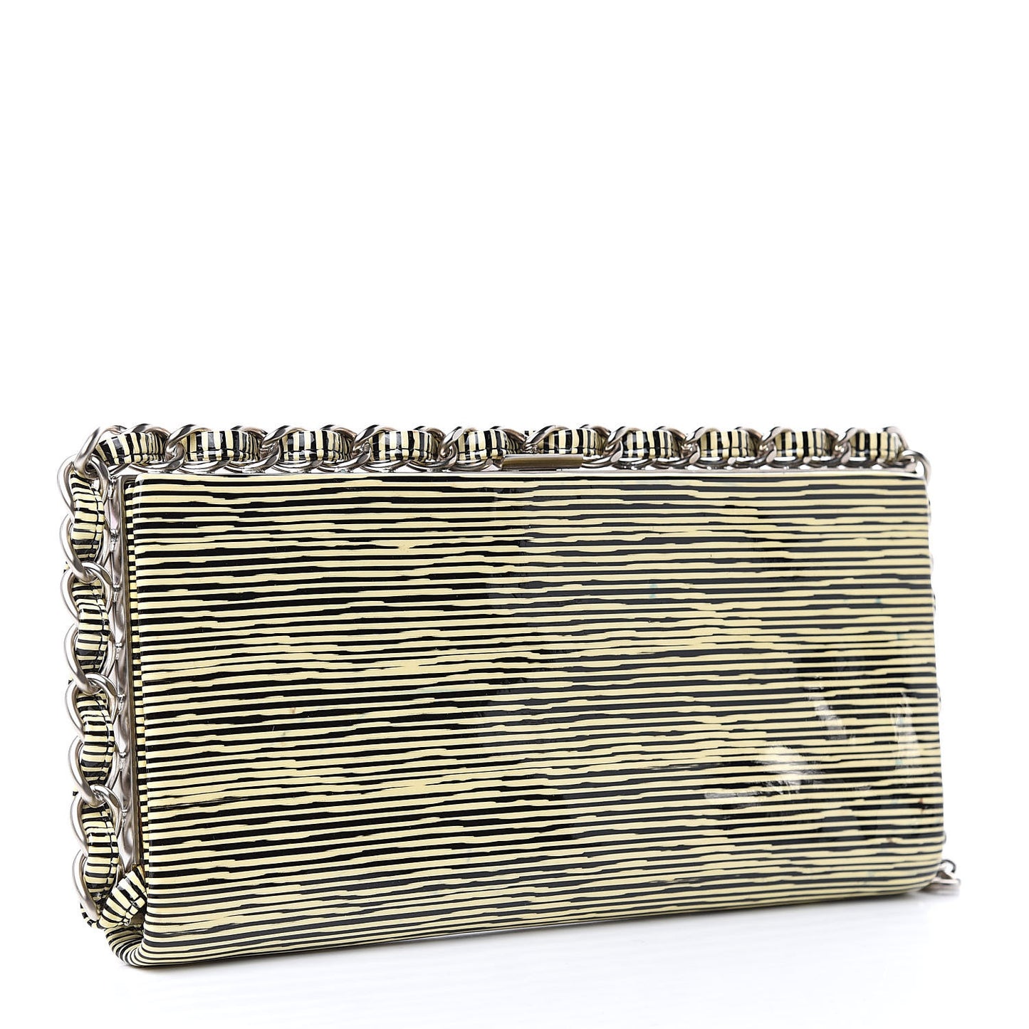 Patent Calfskin Striped Clutch Black