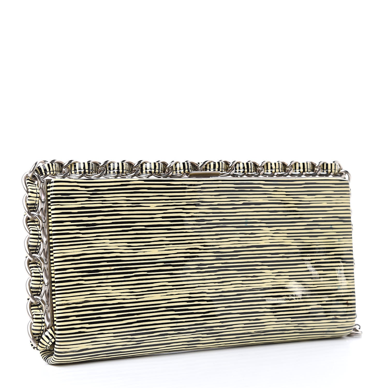 Chanel Patent Calfskin Striped Clutch Black 3 of 9