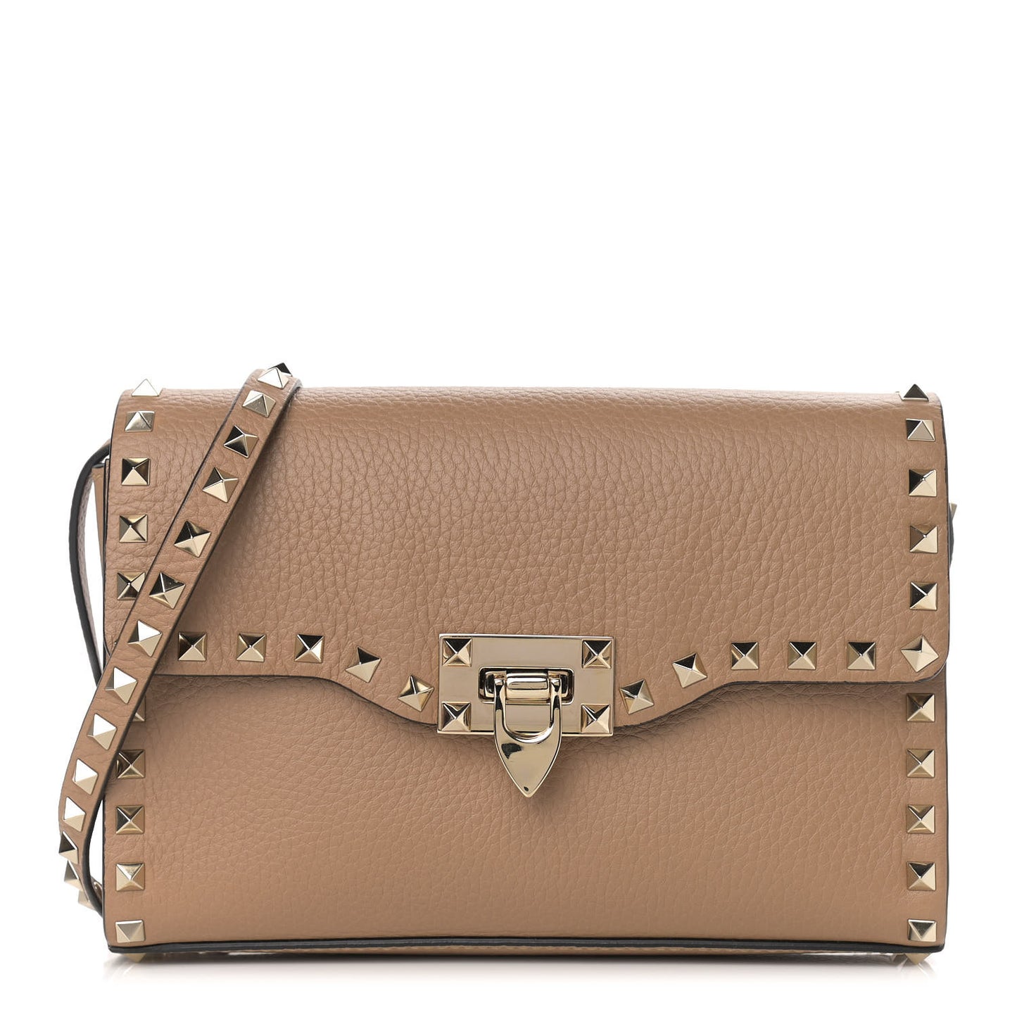 Pebbled Calfskin Medium Rockstud Flip Lock Crossbody Bag Deep Alpaca