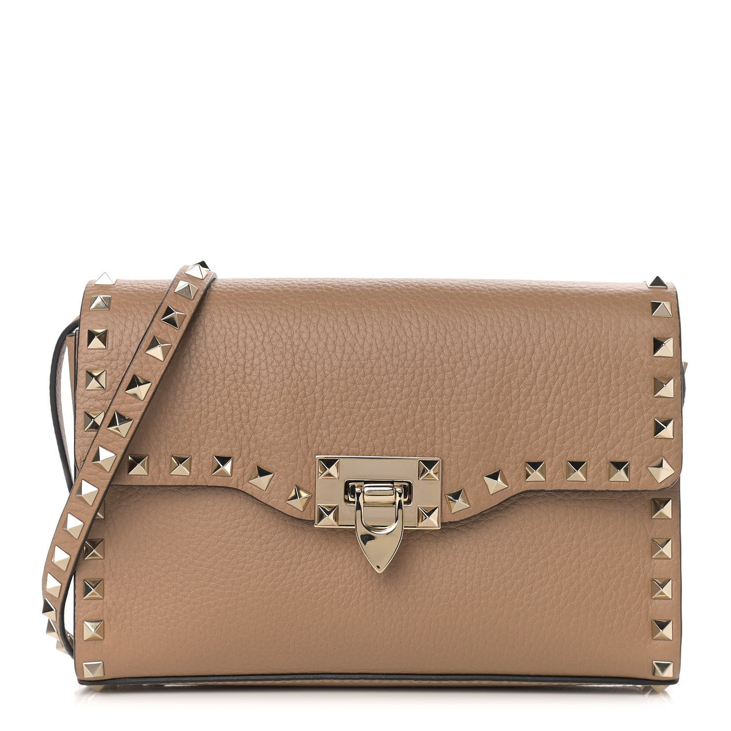 Valentino Garavani Pebbled Calfskin Medium Rockstud Flip Lock Crossbody Bag Deep Alpaca 1 of 8