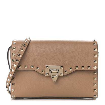 Valentino Garavani Pebbled Calfskin Medium Rockstud Flip Lock Crossbody Bag Deep Alpaca 1 of 8