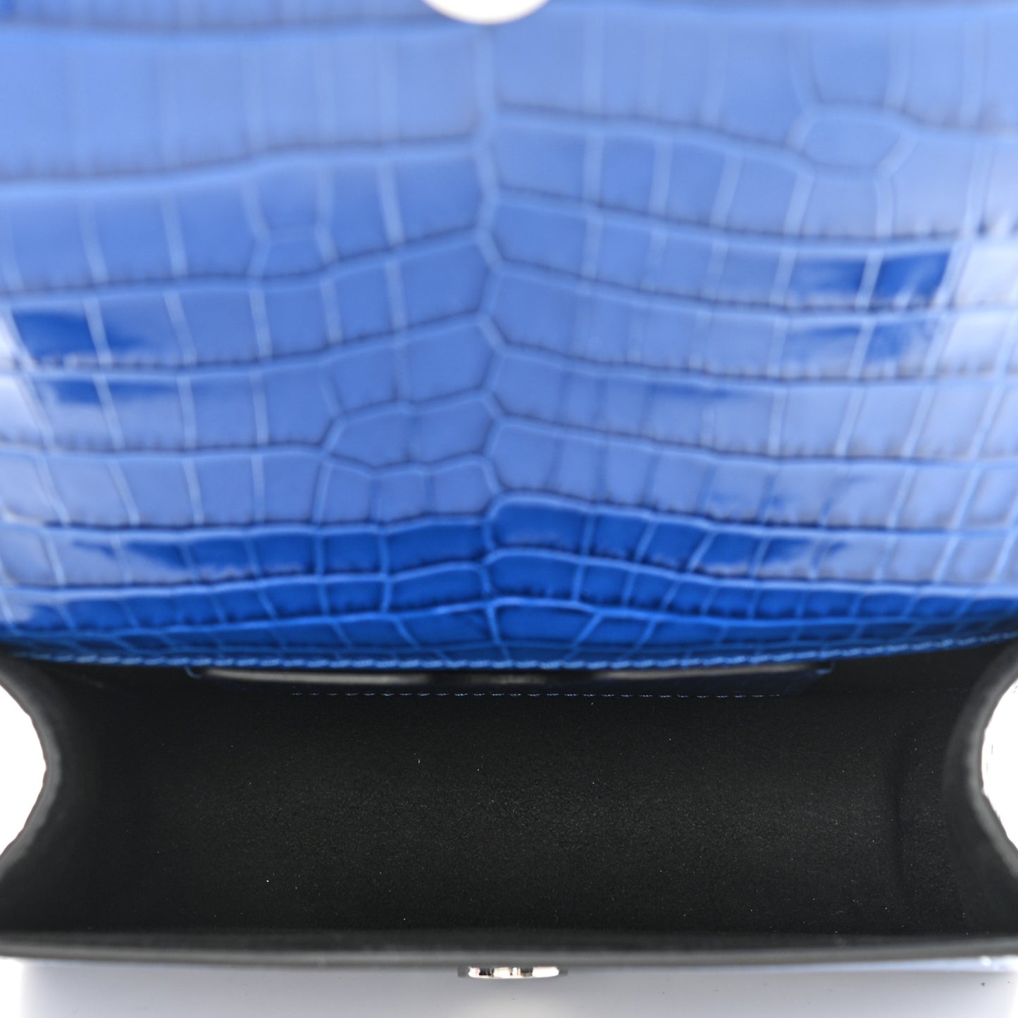 Calfskin Crocodile Embossed Knuckle Shoulder Bag Blue