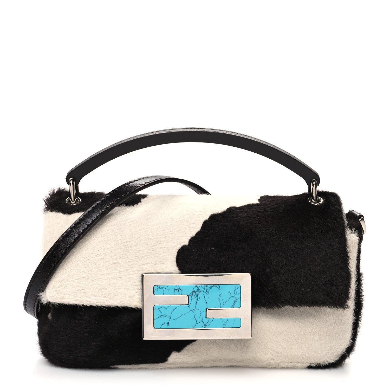 Fendi Calf Hair Cow Print Phone Baguette Black White 1 of 12