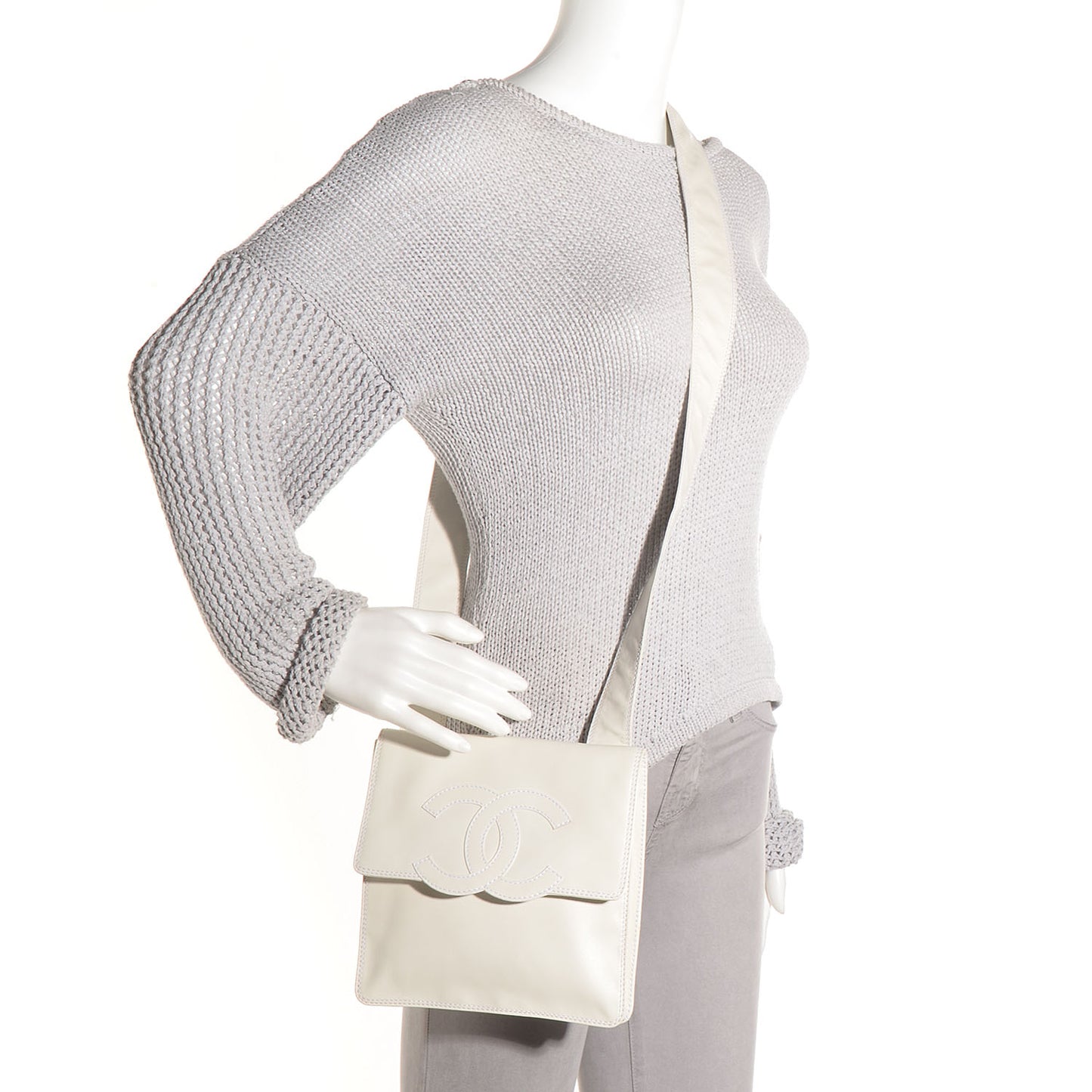 Lambskin CC Small Messenger Flap Bag White