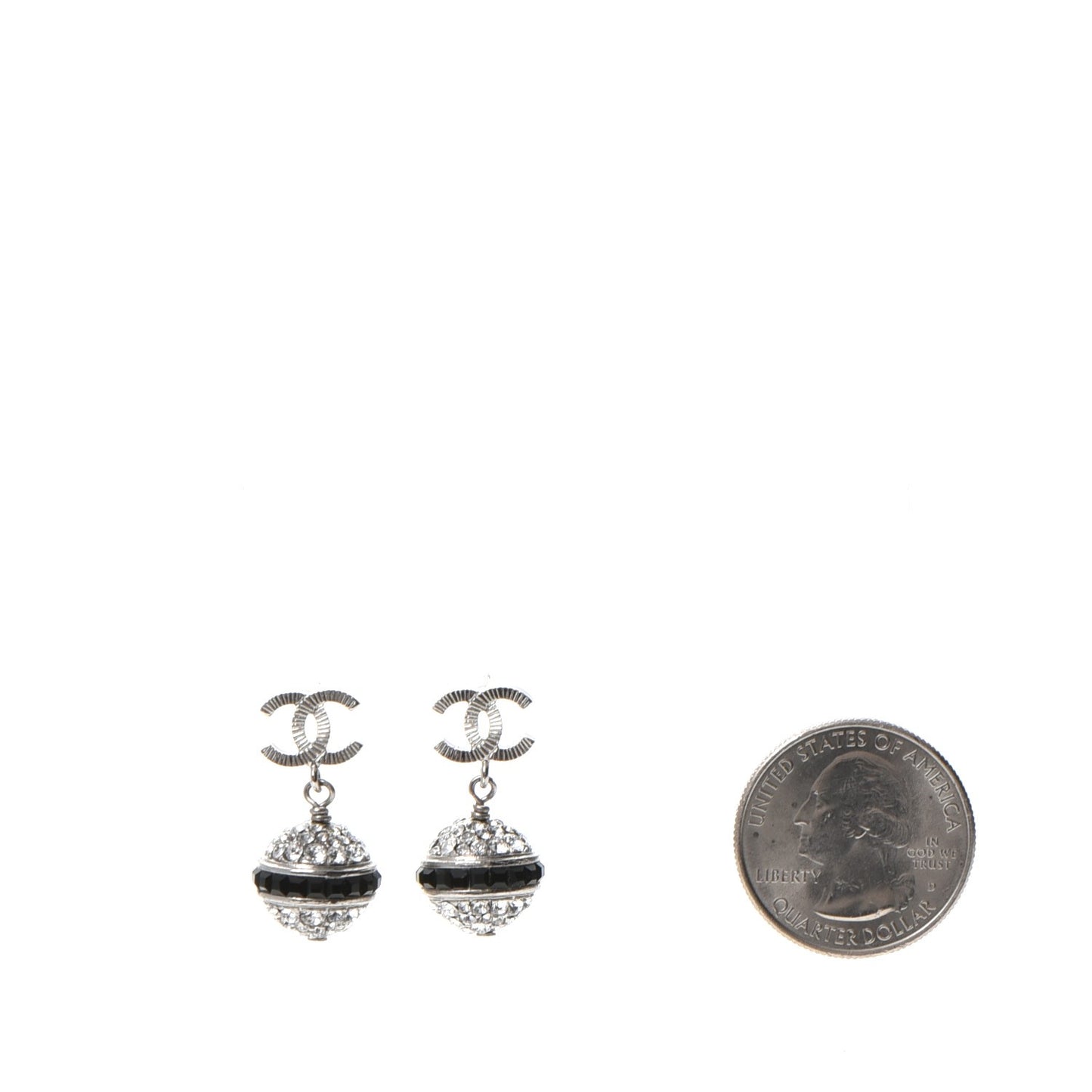 Crystal CC Drop Earrings Black Silver