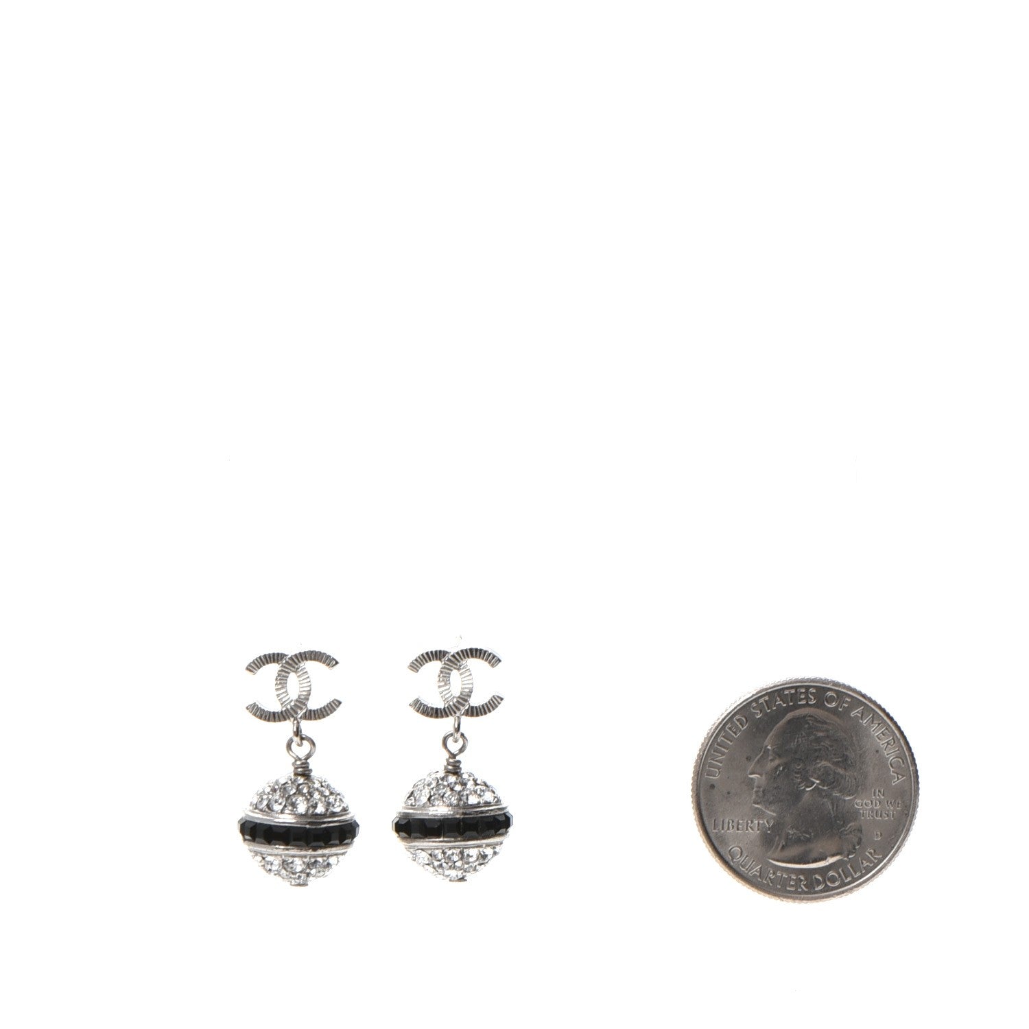 Chanel Crystal CC Drop Earrings Black Silver 2 of 5