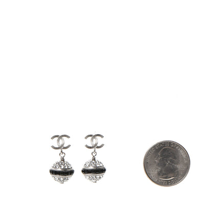 Chanel Crystal CC Drop Earrings Black Silver 2 of 5