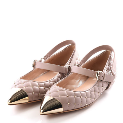 Valentino Garavani Lambskin Rockstud Spike Captoe Ballerina Flats 39.5 Poudre Gold 2 of 13