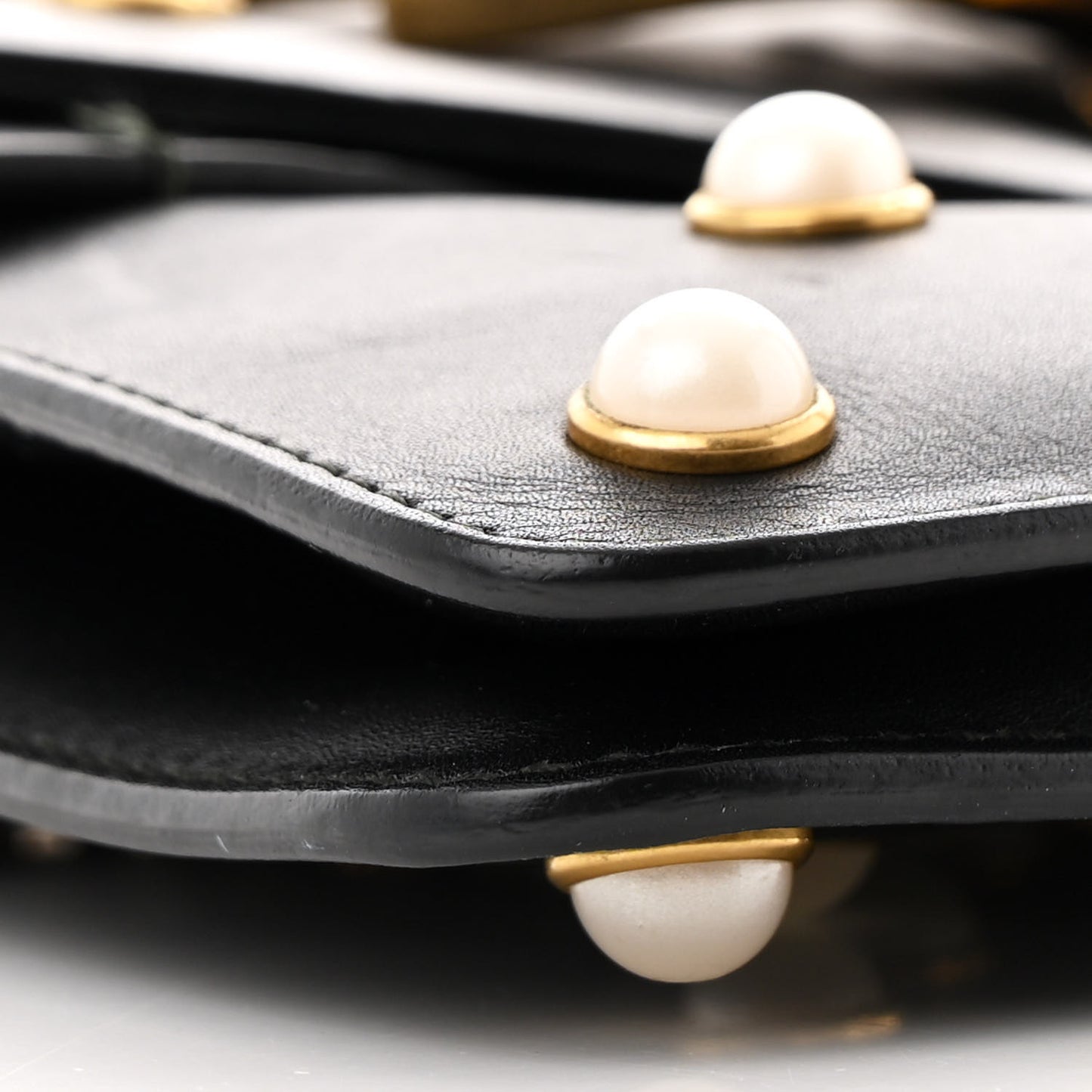 Nappa Pearl Studded Mini Queen Margaret Broadway Shoulder Bag Black