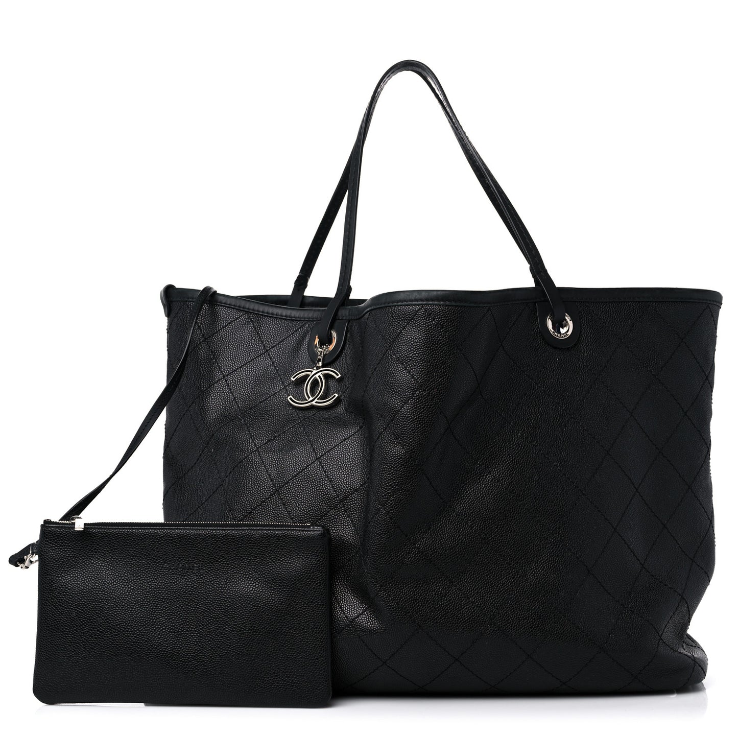 Grained Calfskin Large Shopping Fever Tote Black