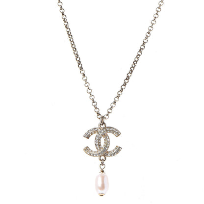 Chanel Pearl Crystal CC Drop Necklace Gold 1 of 7