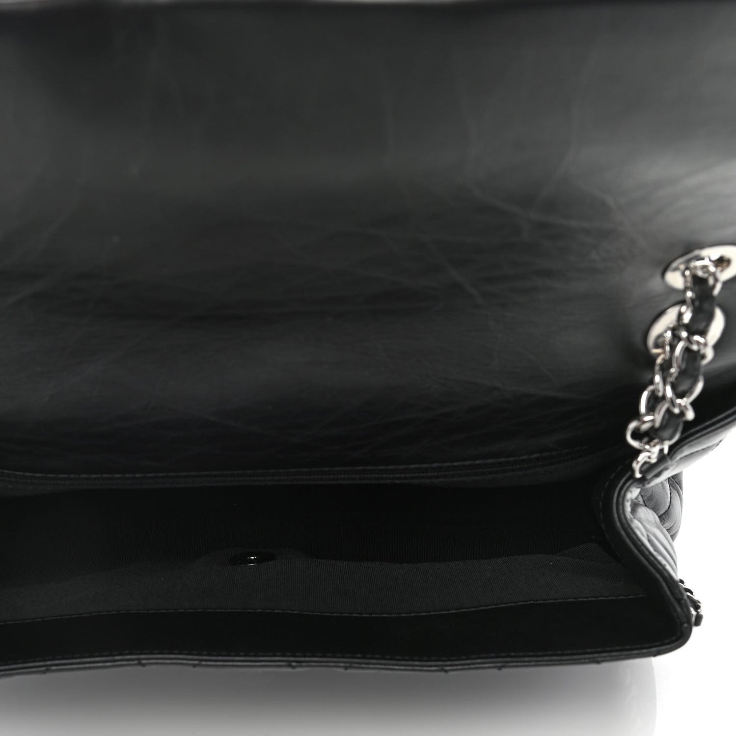 Crumpled Calfskin Quilted Large Chain All Over Flap Bag Black