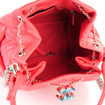 Chanel Lambskin Quilted Cuba Drawstring Tote Coral 6 of 8
