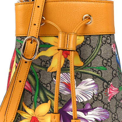 Gucci GG Supreme Monogram Flora Small Ophidia Bucket Bag Beige Multicolor Crop 9 of 11