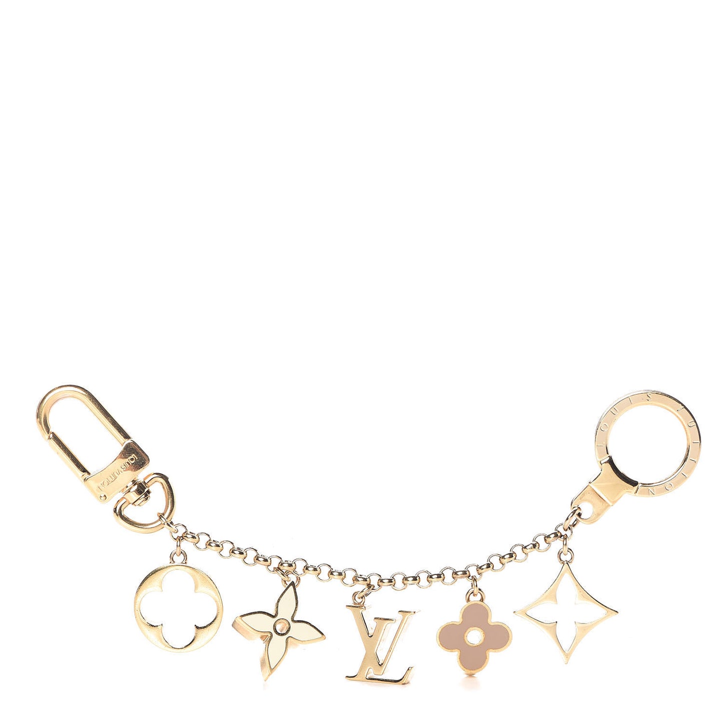 Brass Enamel Fleur De Monogram Bag Charm Chain Gold