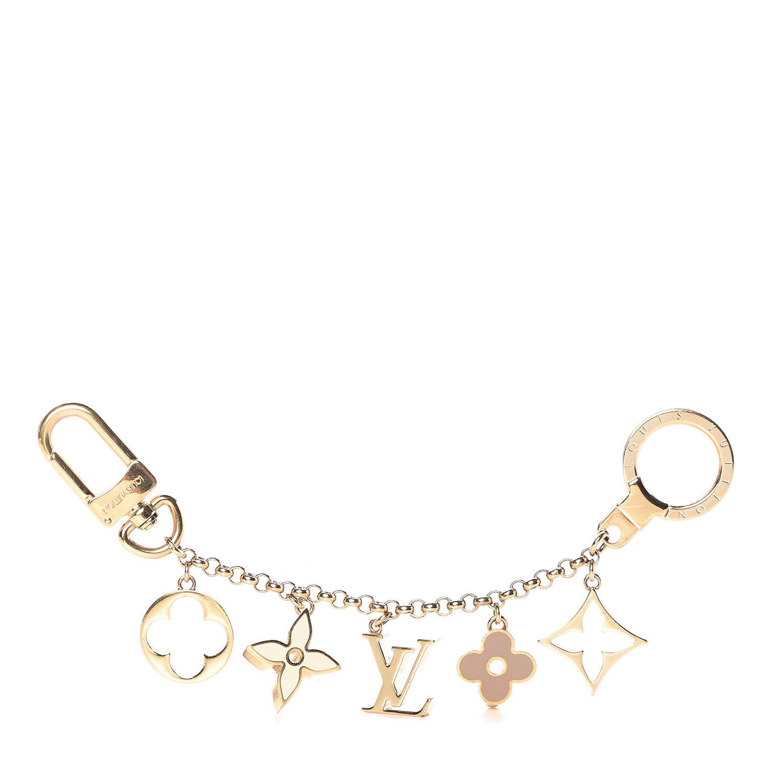 Louis Vuitton Brass Enamel Fleur De Monogram Bag Charm Chain Gold 1 of 5