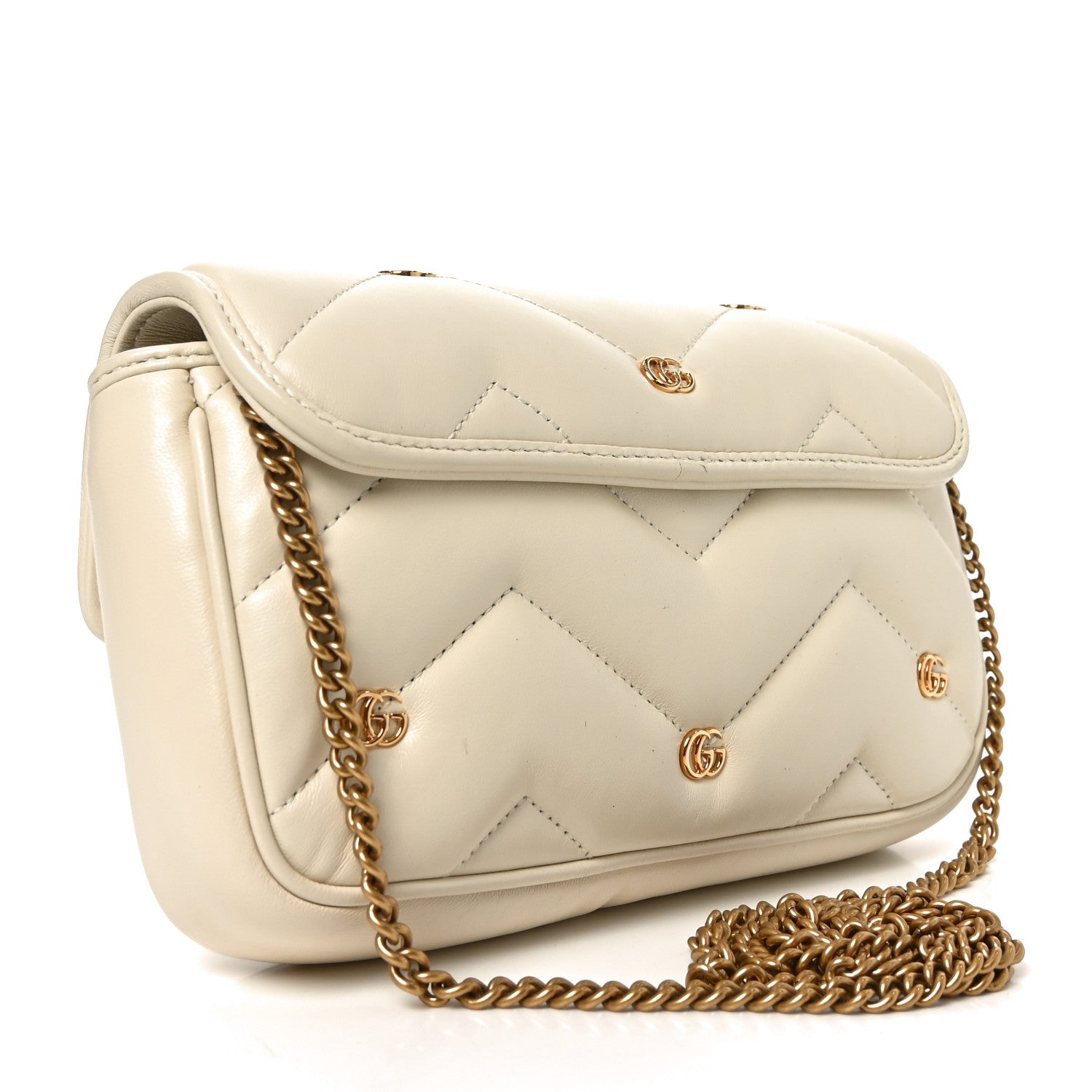 Gucci Calfskin Matelasse Double G Studs Mini Torchon GG Marmont Shoulder Bag White 3 of 11