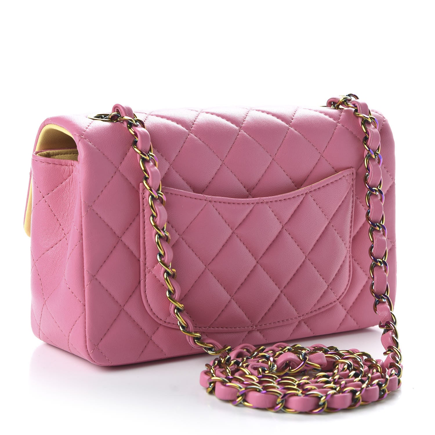 Chanel Lambskin Quilted Mini Rectangular Flap Pink Yellow 3 of 10