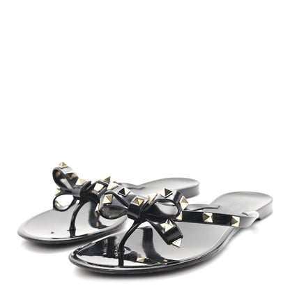 Valentino Garavani PVC Jelly Rockstud Bow Thong Sandals 39 Black 4 of 8