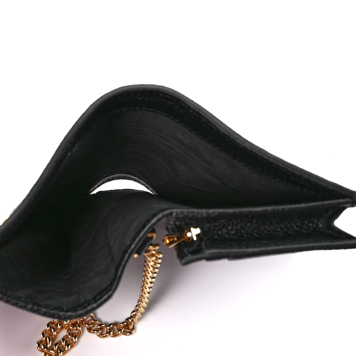 Gucci Grainy Calfskin Zumi Chain Card Case Wallet Black 8 of 12