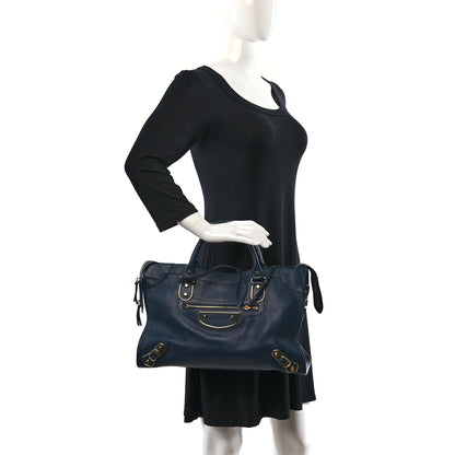 Balenciaga Chevre Gold Metallic Edge Hardware City Bleu de Minuit 2 of 8