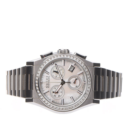 Gucci Stainless Steel Diamond Bezel Mother of Pearl 34mm Pantheon Chronograph Quartz Watch 3 of 9