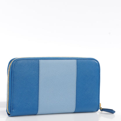 Prada Saffiano Bi-Color Metal Zip Around Wallet Cobalto Astrale 3 of 9
