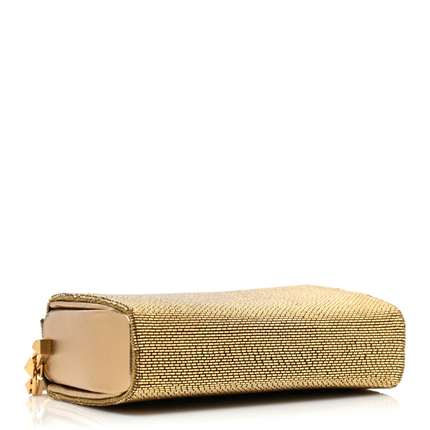 Metallic Calfskin Beaded Rockstud Evening Clutch Antique Bronze