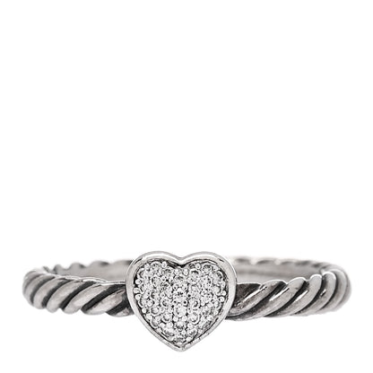 David Yurman Sterling Silver Diamond Cable Classics Heart Ring 50 5.5 1 of 4