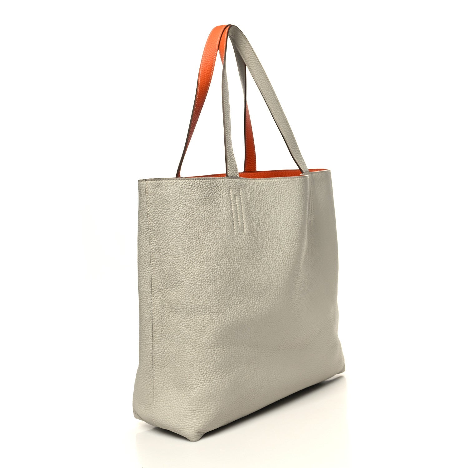 Hermes Taurillon Clemence Double Sens 36 Reversible Tote Gris Perle Orange 11 of 16