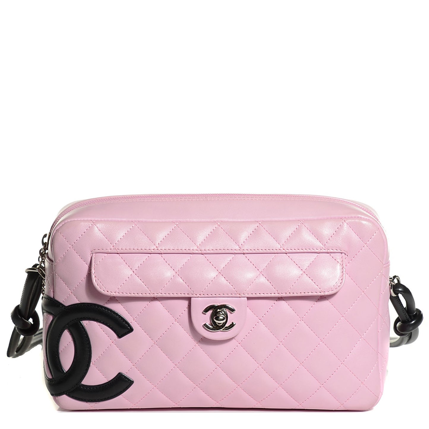 Calfskin Quilted Cambon Camera Bag Pink Black