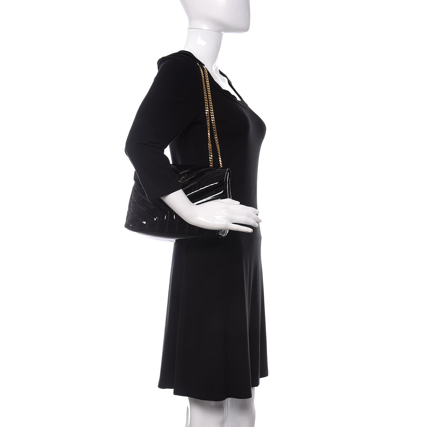 Patent Y Quilted Monogram Small Loulou Chain Satchel Black