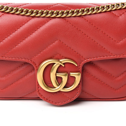 Gucci Calfskin Matelasse Super Mini GG Marmont Shoulder Bag Hibiscus Red 8 of 8