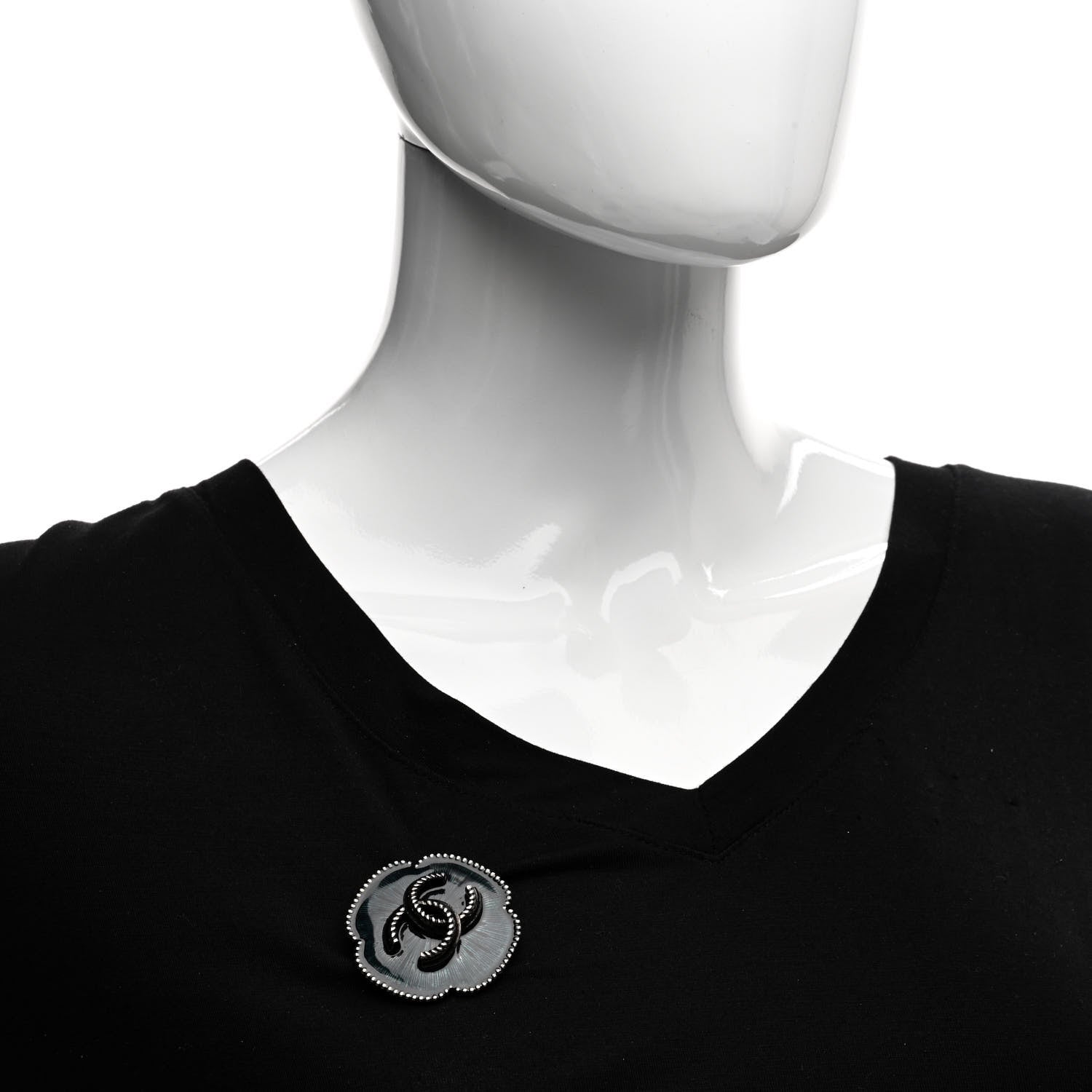 Chanel Ruthenium Enamel CC Brooch Silver Blue 2 of 5