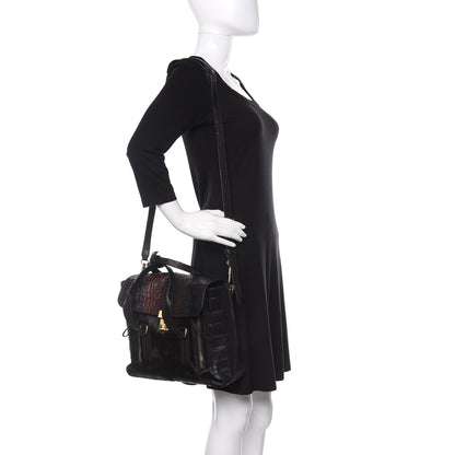 3.1 Phillip Lim 3.1 Calf Hair Calfskin Crocodile Embossed Medium Pashli Satchel Antique Red Black 2 of 12