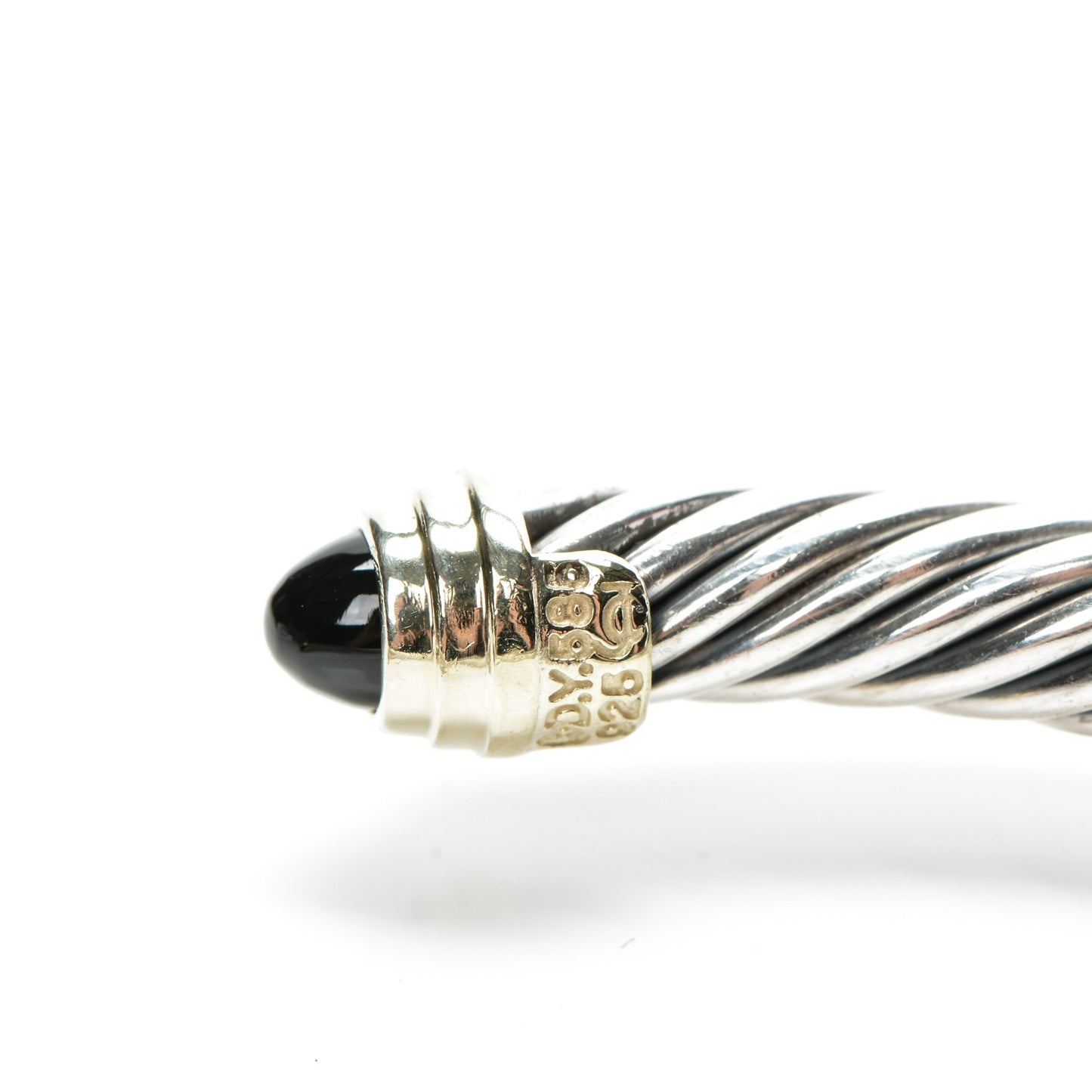 Sterling Silver 14K Yellow Gold Black Onyx 5mm Cable Classics Petite Color Bracelet