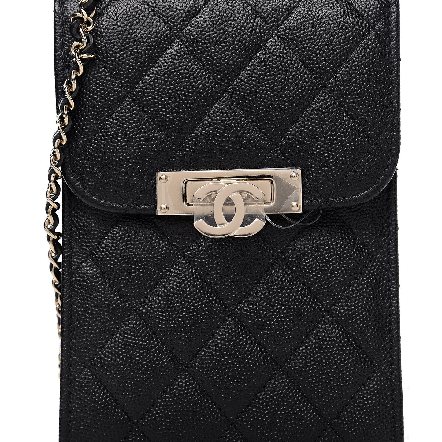 Caviar Quilted Golden Class Phone Holder Black