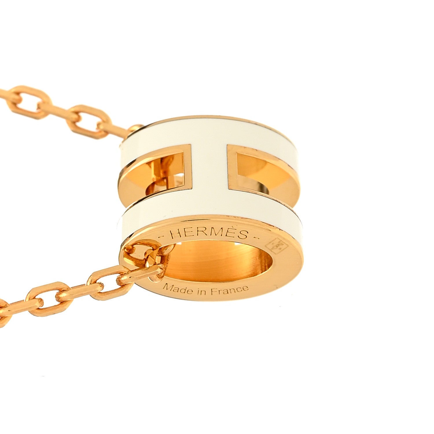 Hermes Lacquered Gold Mini Pop H Pendant Necklace White 5 of 7