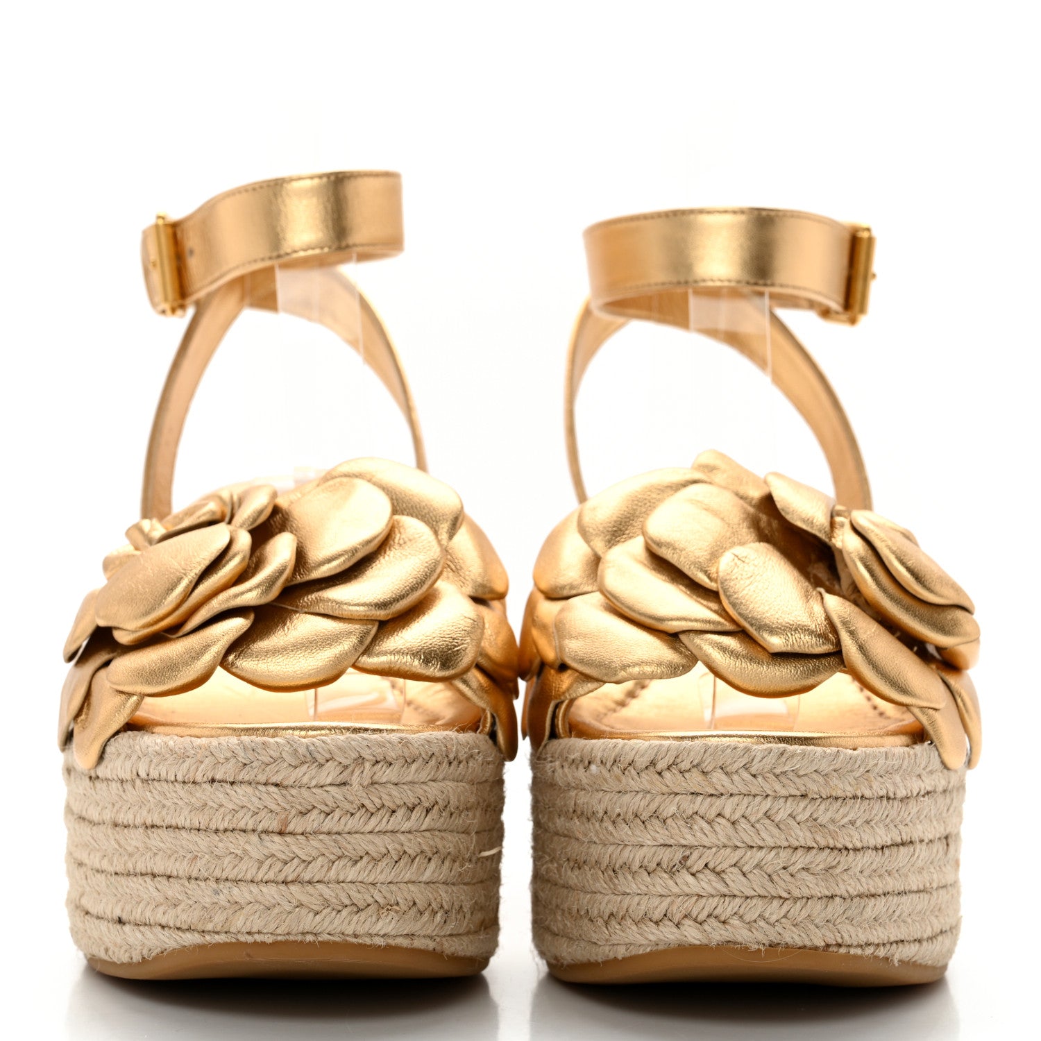 Valentino Garavani Metallic Kidskin Atelier 03 Rose Edition Espadrille 45/90mm Platform Sandals 37 Antique Brass 2 of 10