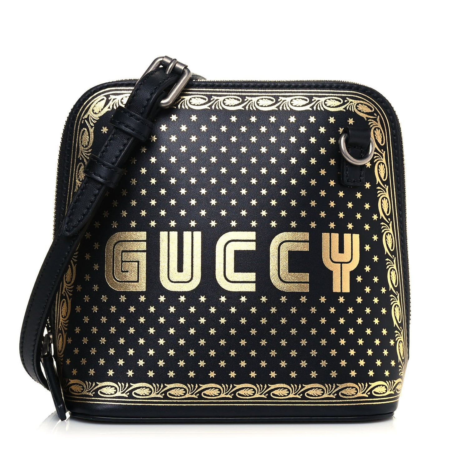 X SEGA Calfskin GUCCY Stars Mini Dome Shoulder Bag Black Gold
