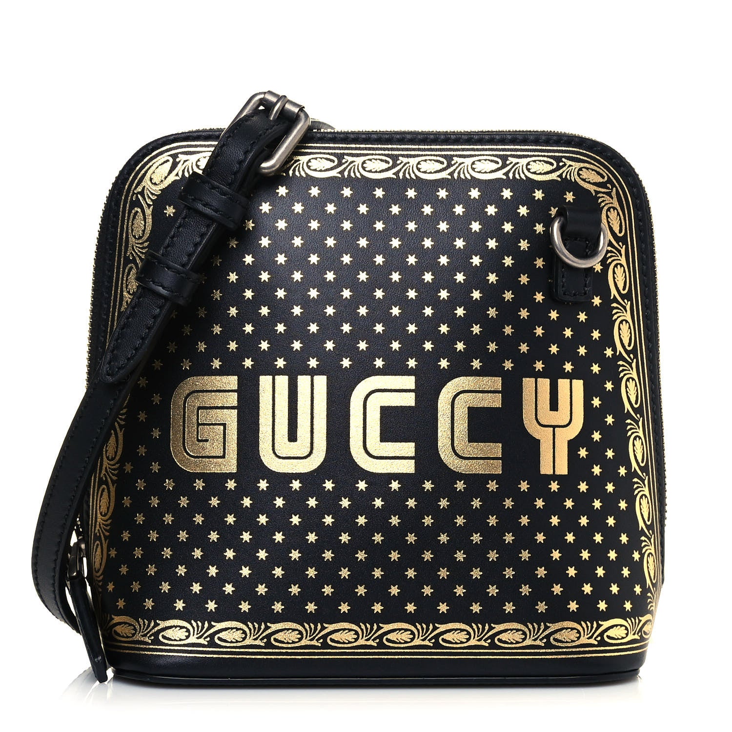 Gucci X SEGA Calfskin GUCCY Stars Mini Dome Shoulder Bag Black Gold 1 of 11