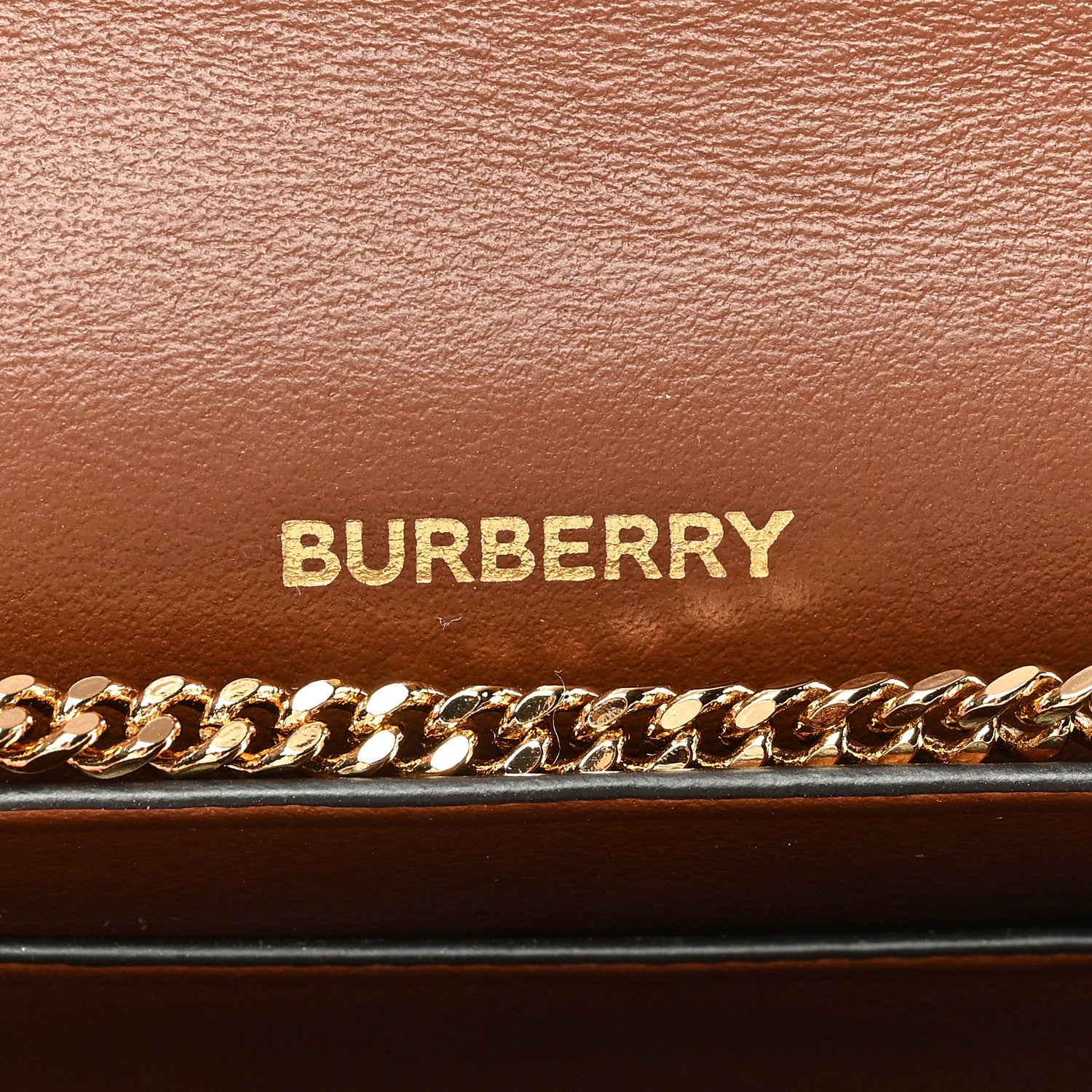 Burberry Grainy Calfskin Vintage Check Jade Card Case On Chain Tan 6 of 9