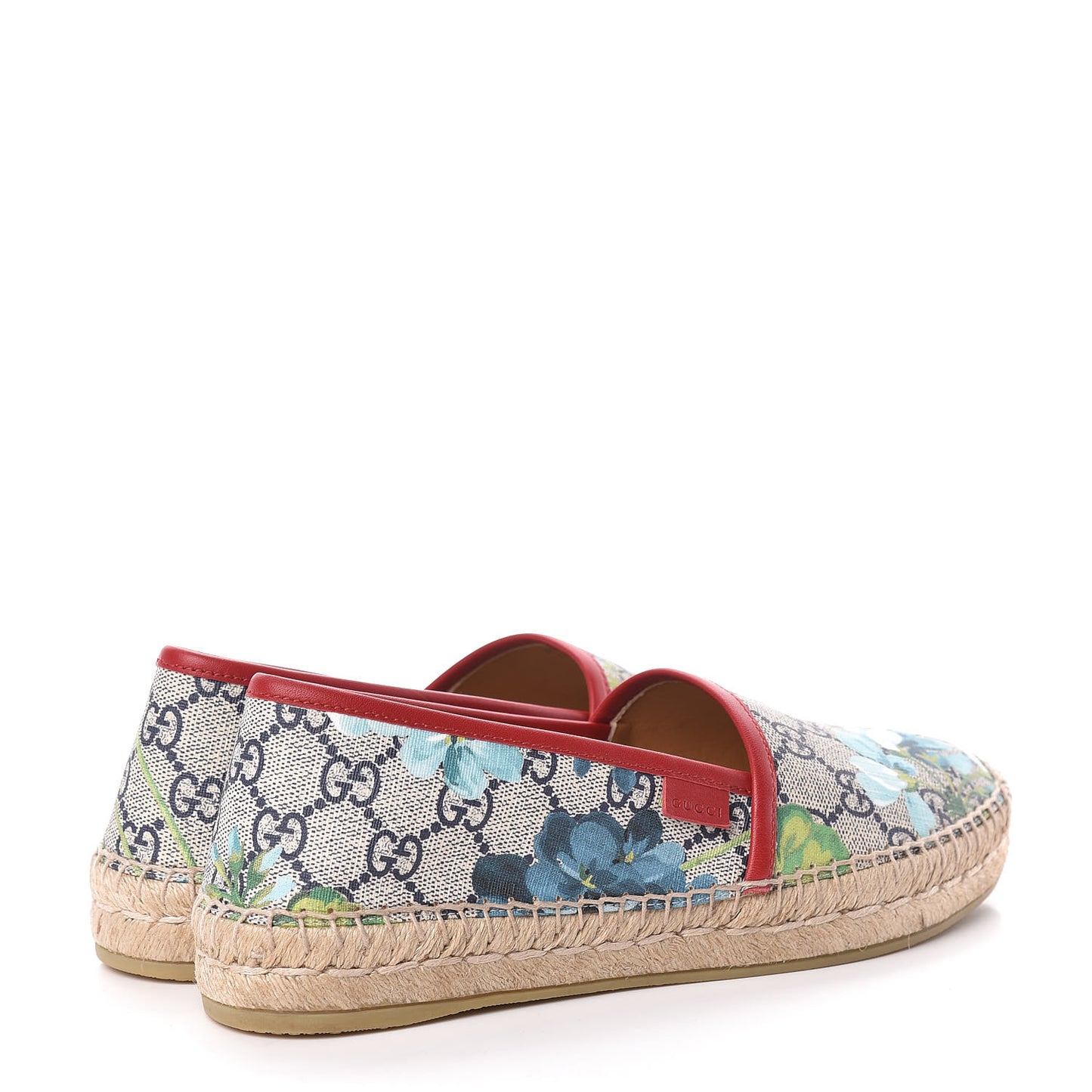 GG Supreme Monogram Blooms Espadrilles 37.5 Beige Blue Navy Hibiscus Red