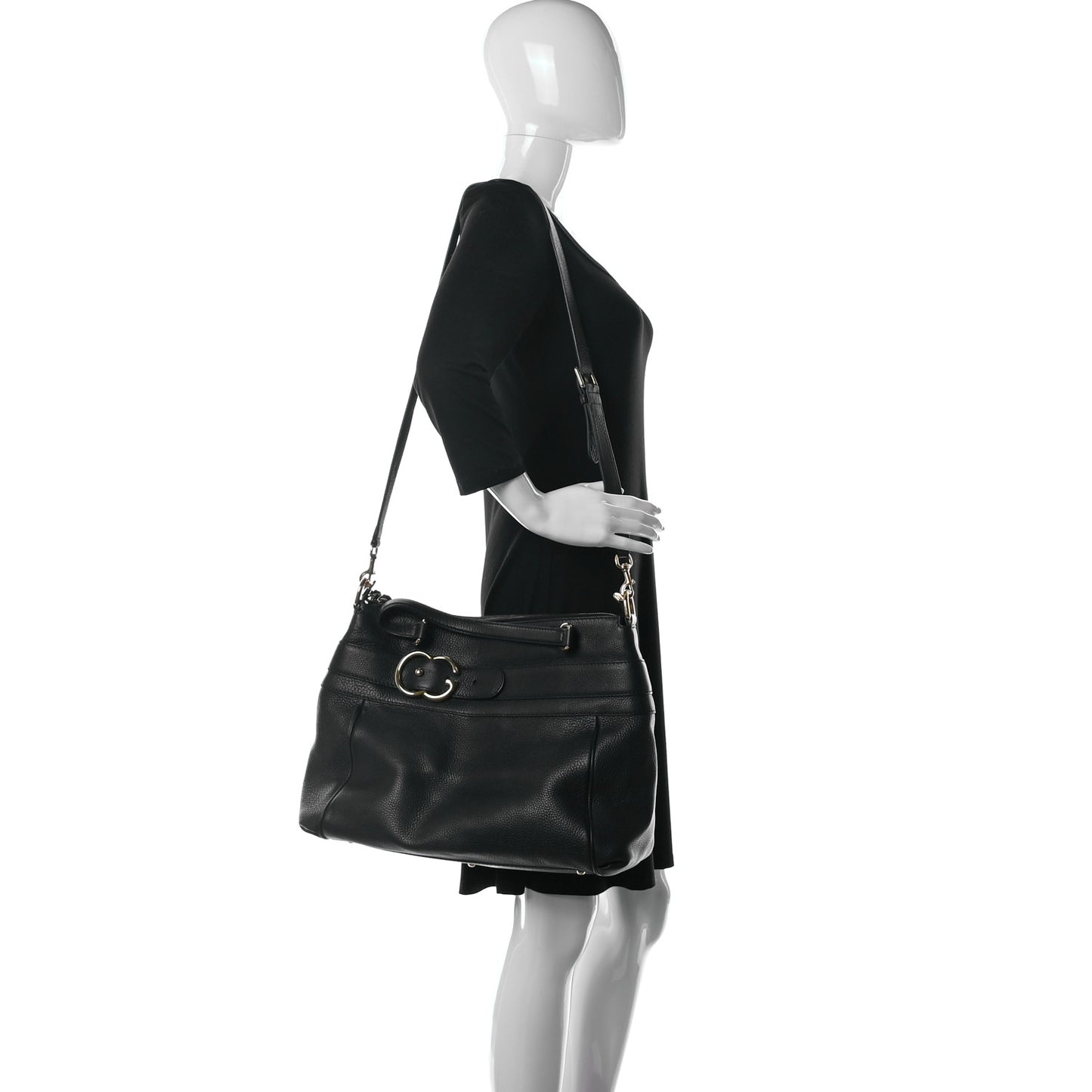Pebbled Calfskin Ride Medium Top Handle Bag Black