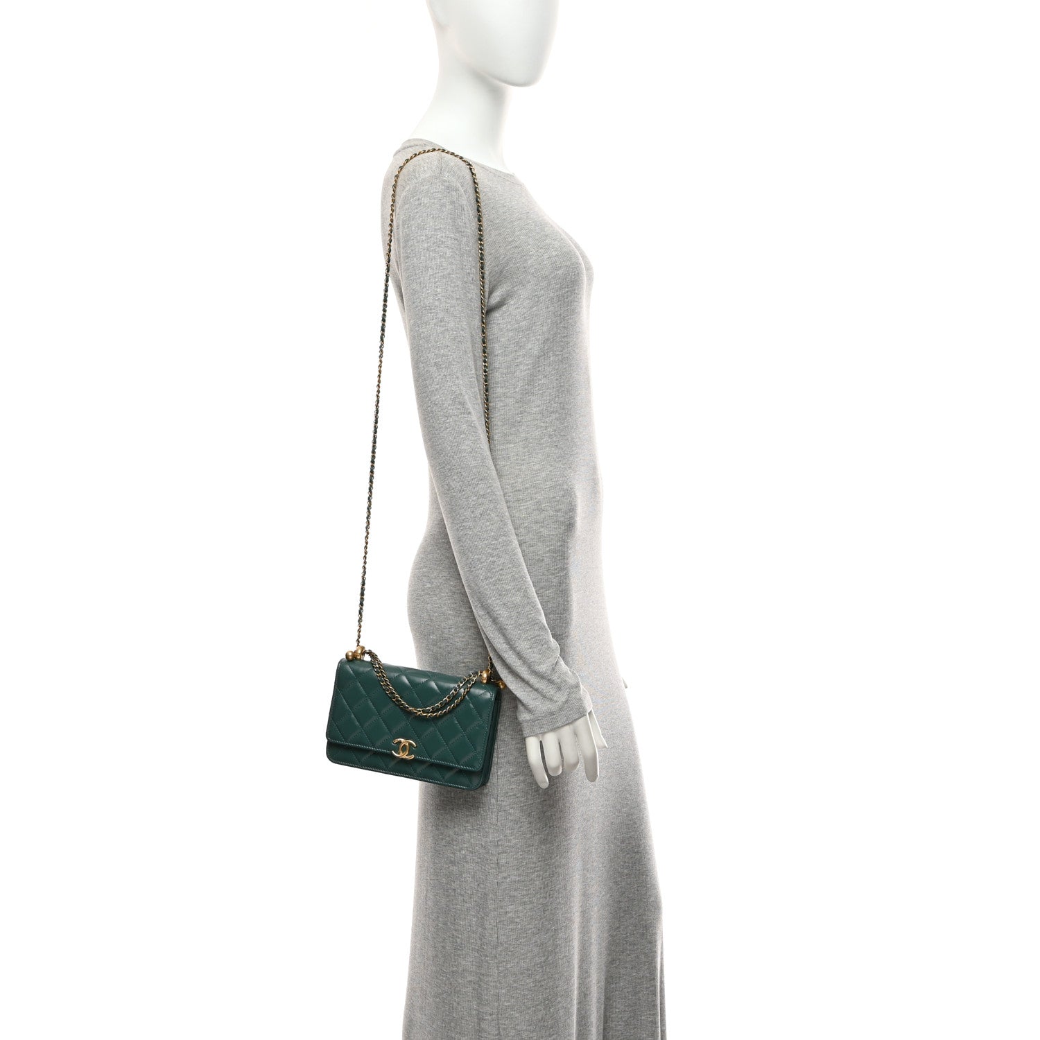 Chanel Calfskin Quilted Perfect FIt Wallet On Chain WOC Green 12 of 12