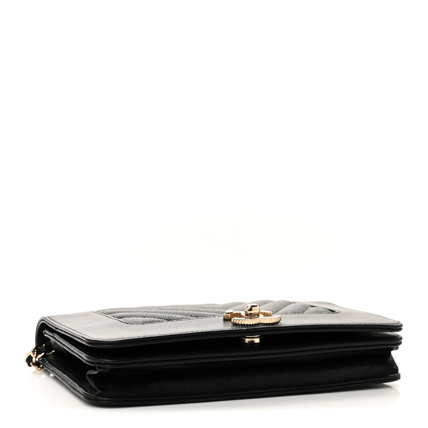 Chanel Caviar Sheepskin Chevron Quilted Vintage Mademoiselle Wallet On Chain WOC Black 4 of 11