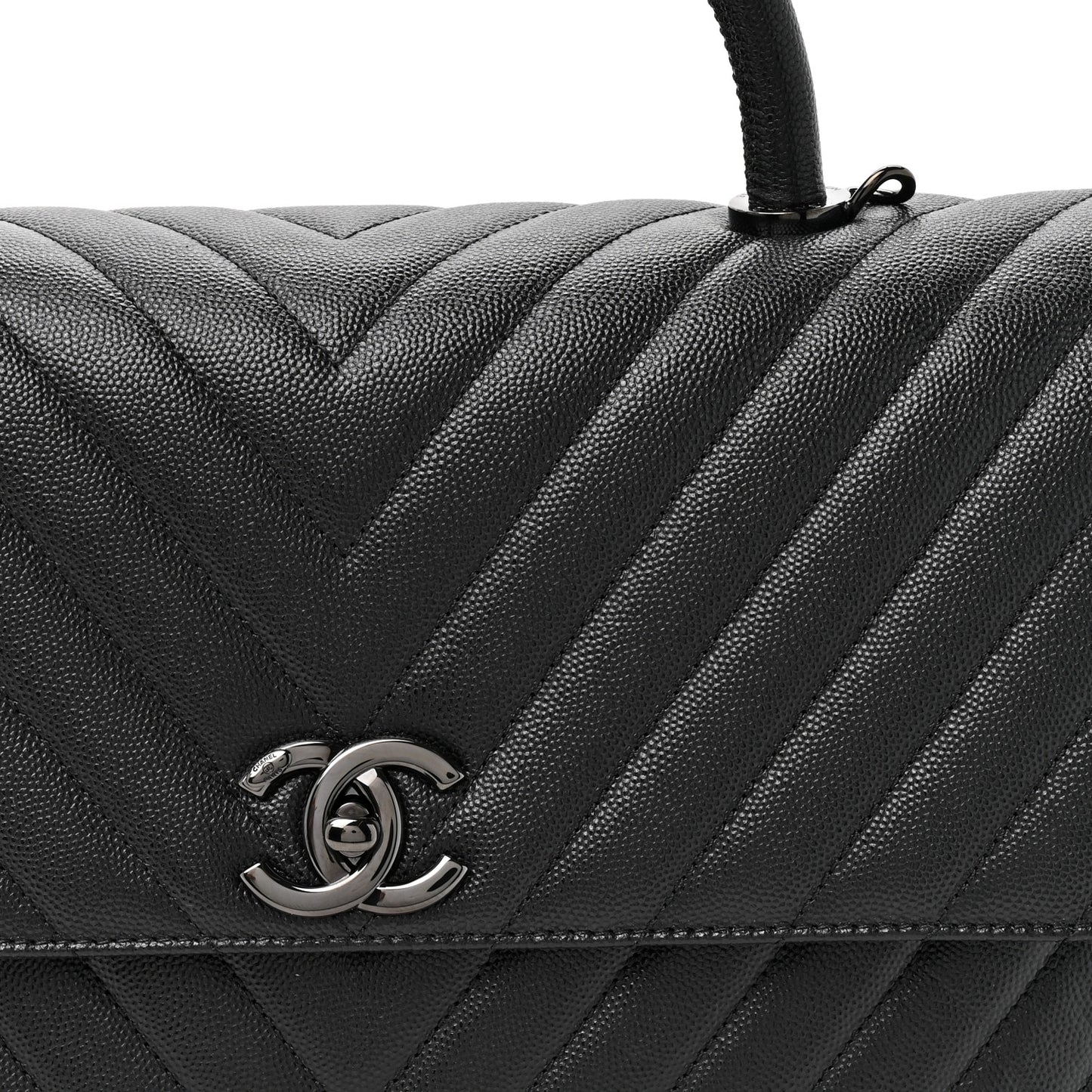Caviar Chevron Quilted Medium Coco Handle Flap So Black