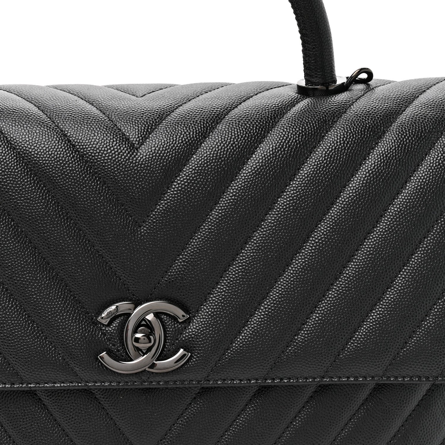 Chanel Caviar Chevron Quilted Medium Coco Handle Flap So Black 7 of 9