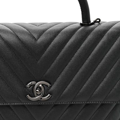 Chanel Caviar Chevron Quilted Medium Coco Handle Flap So Black 7 of 9