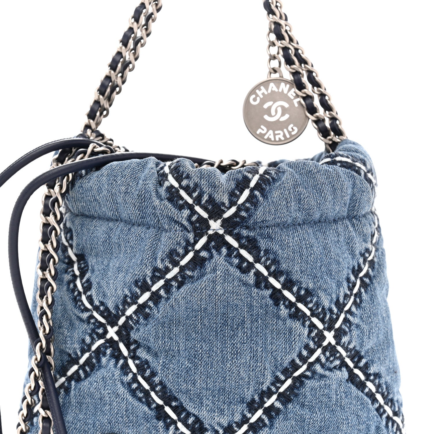 Chanel Denim Stitched Quilted Mini Chanel 22 Blue 8 of 10